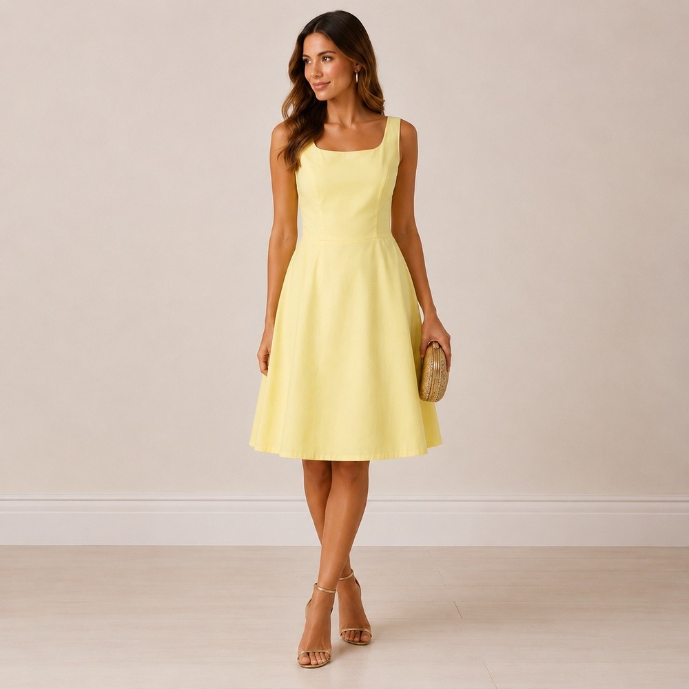 Lafayette 148 New York Lemon Cotton Fit & Flare Sleeveless Dress NWT Minimalist